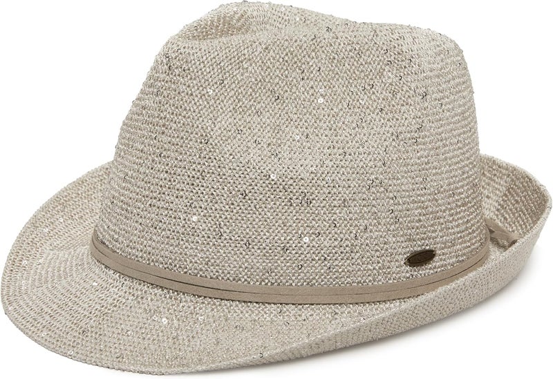 Funky Junque Women's Straw Fedora Sun Hat - UPF 50+ Protection, Short Brim, Stylish Woven Pattern - Image 1